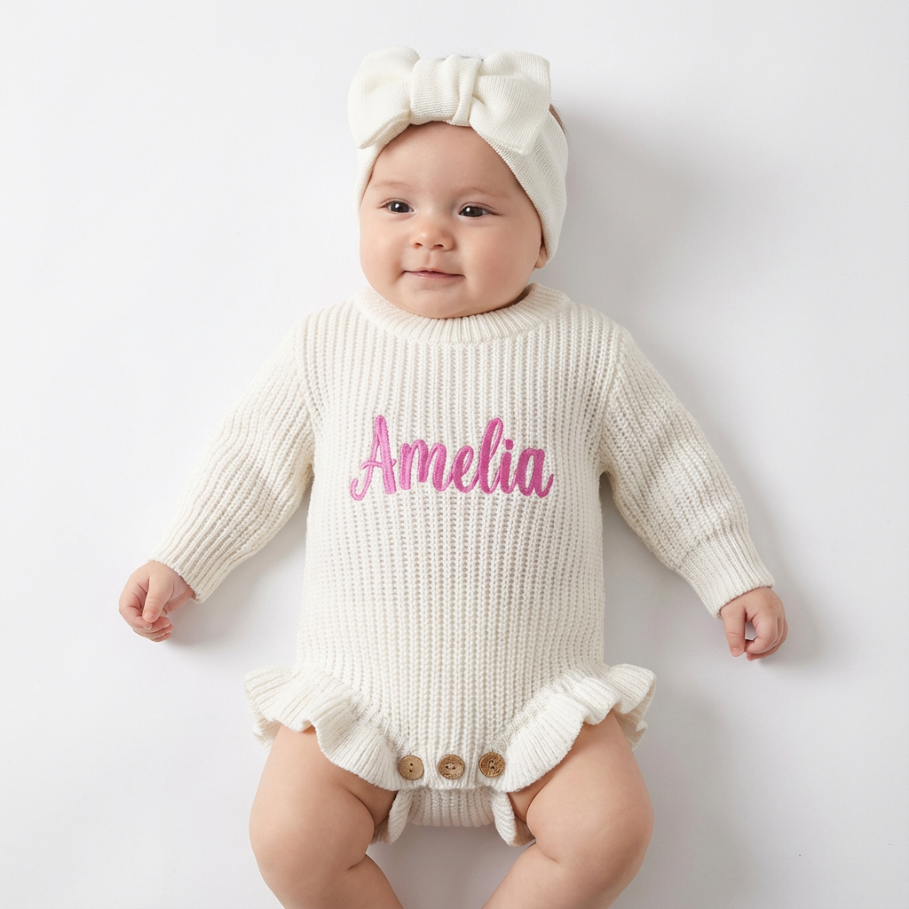Custom Embroidered Baby Knit Romper