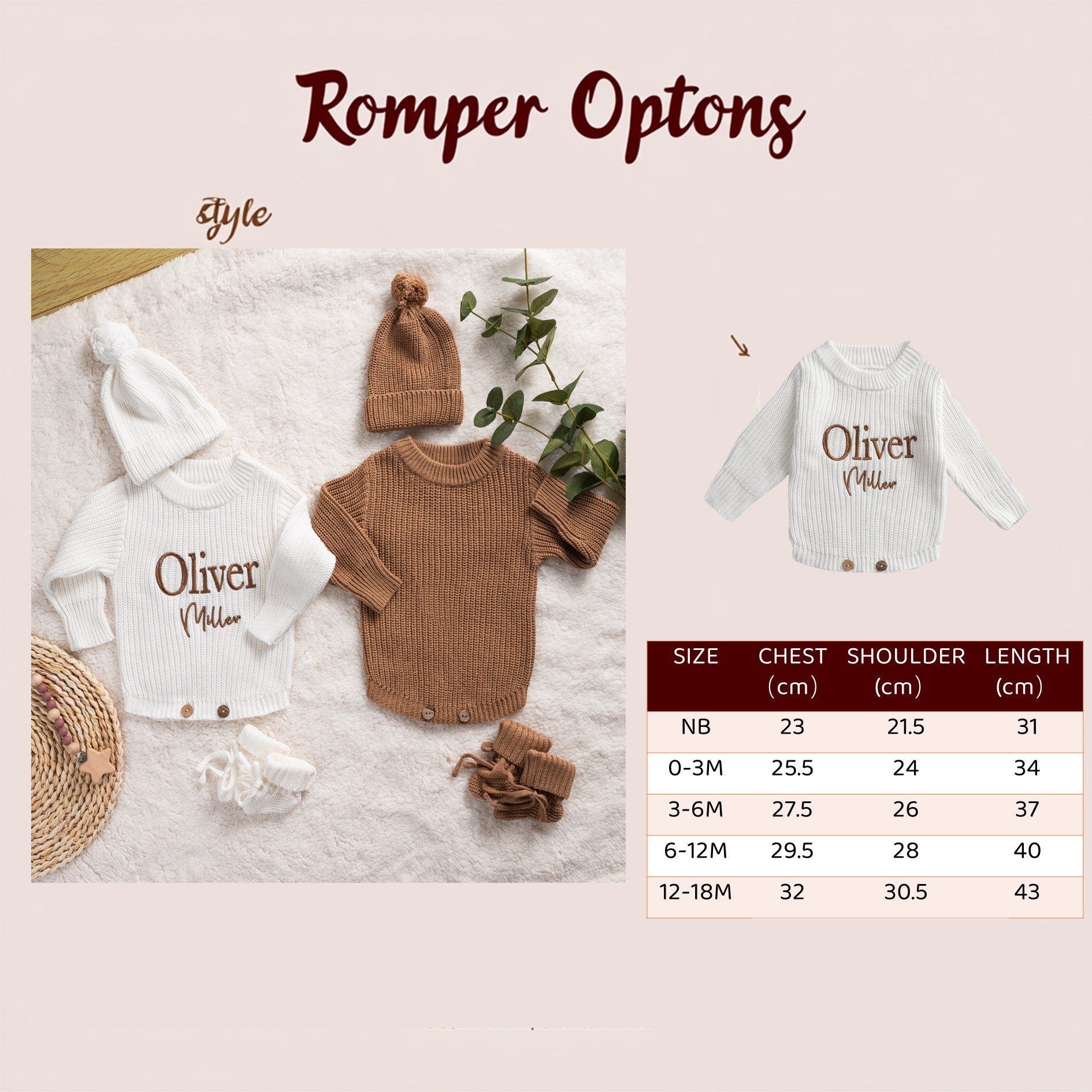 Custom Embroidered Baby Knit Romper | Personalized Chunky Sweater One-Piece