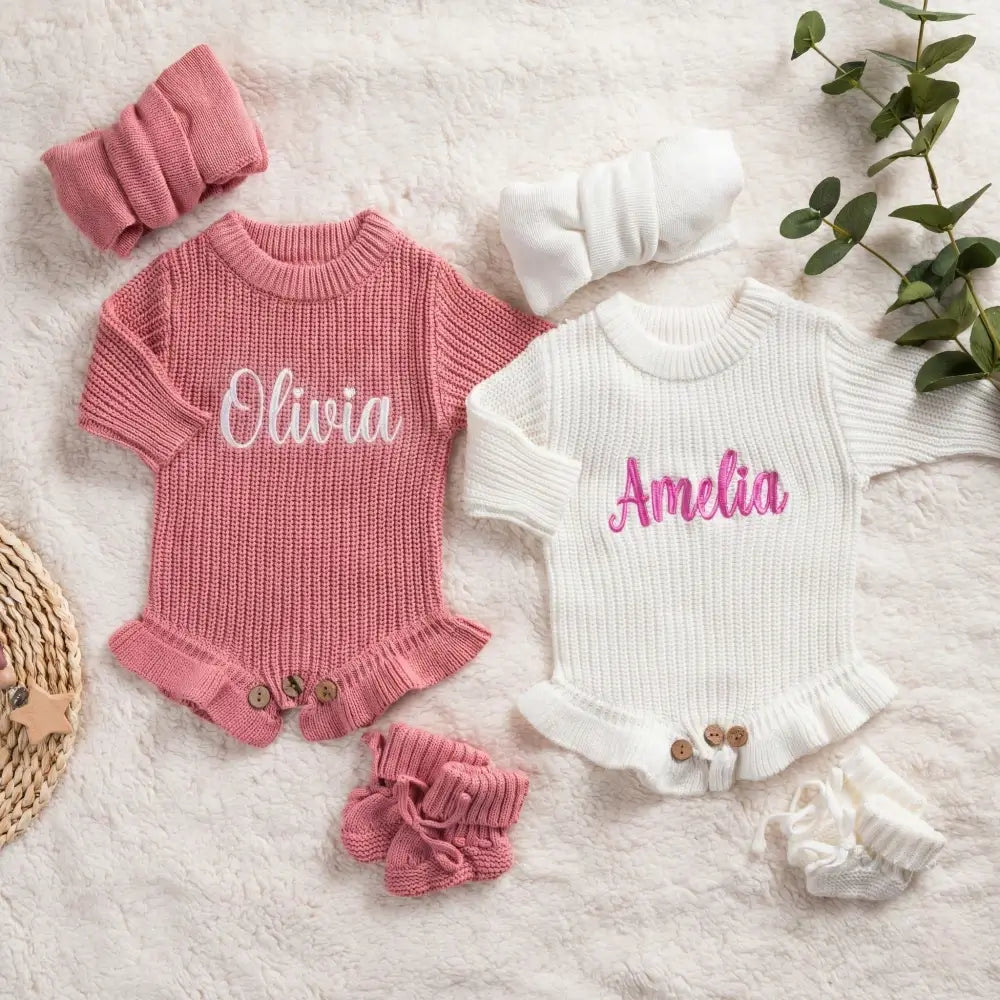 Custom Embroidered Skirted Baby Knit Romper