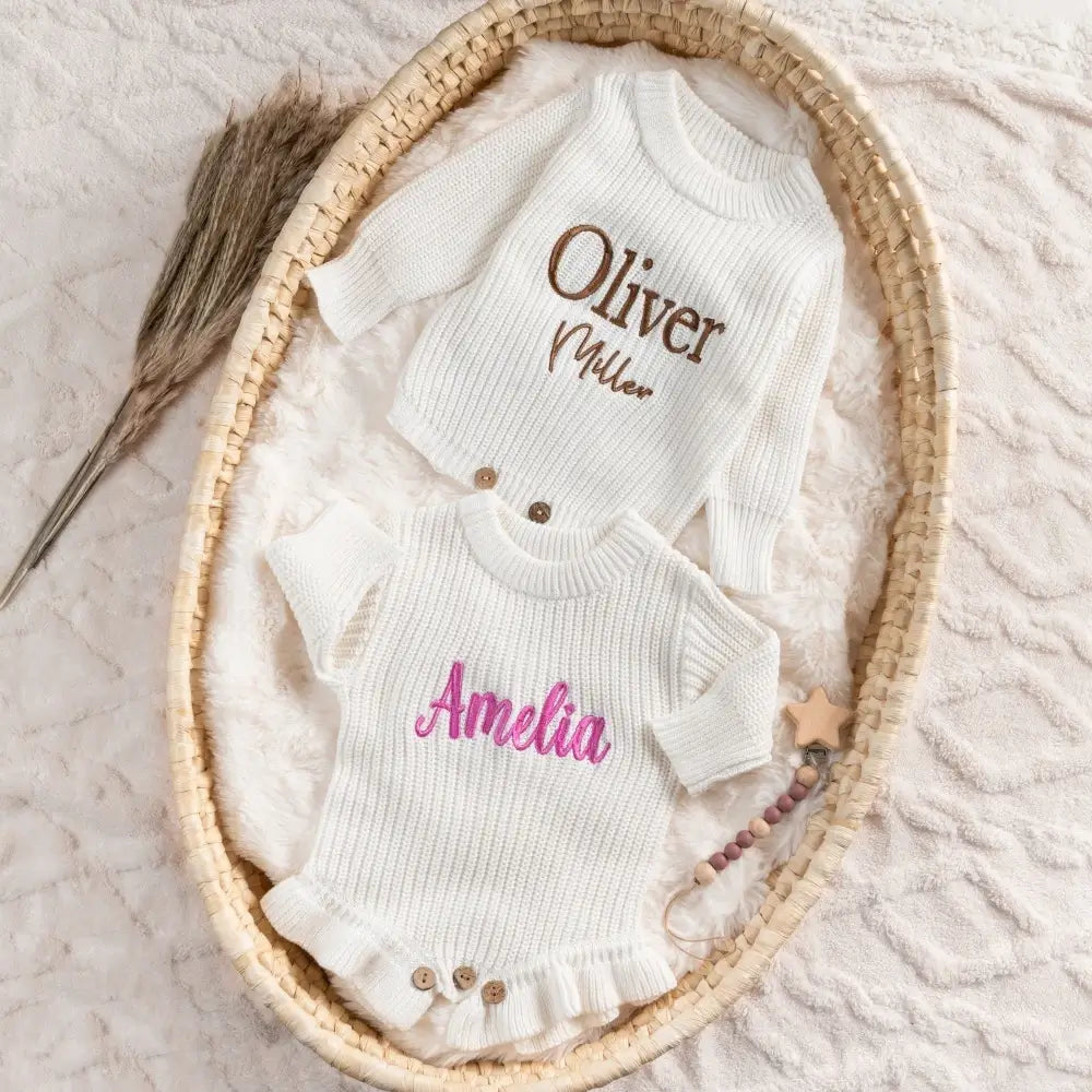 Custom Embroidered Skirted Baby Knit Romper