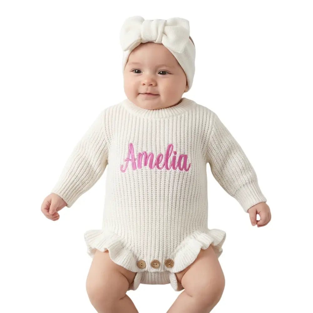 Custom Embroidered Skirted Baby Knit Romper