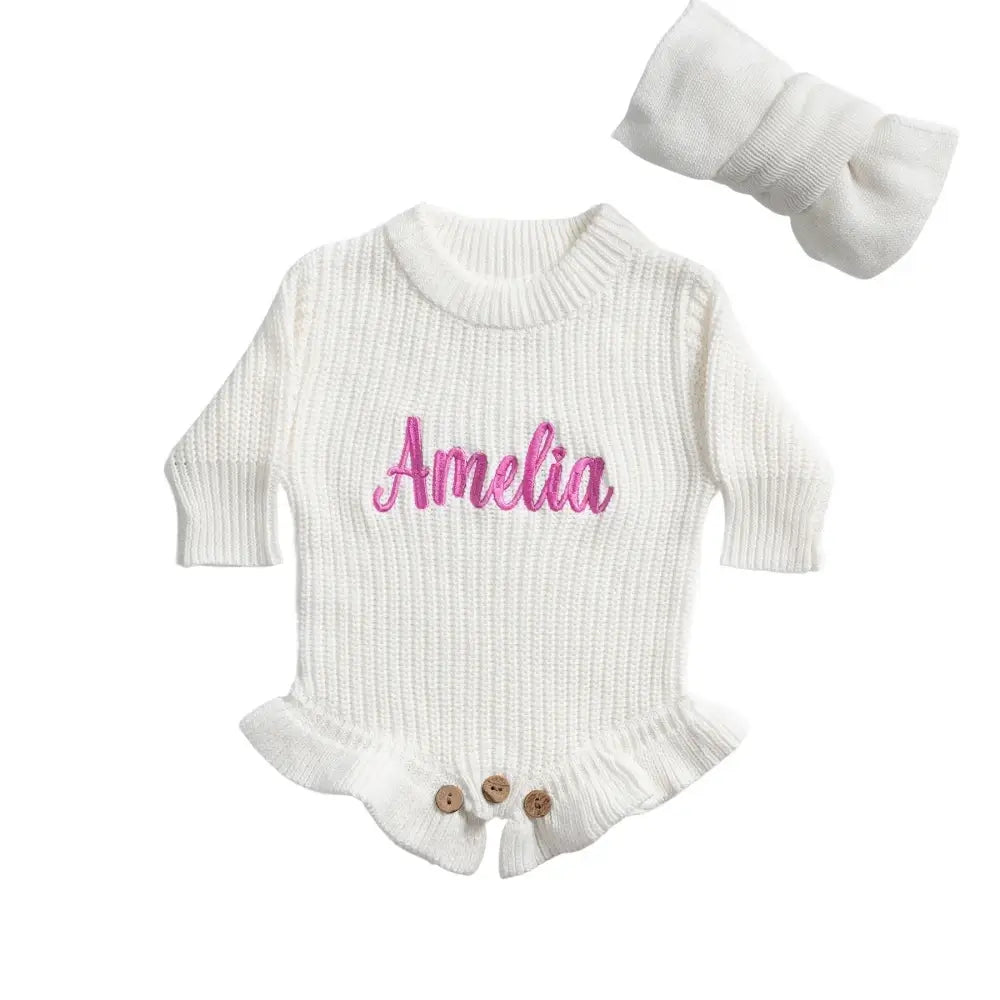 Custom Embroidered Skirted Baby Knit Romper