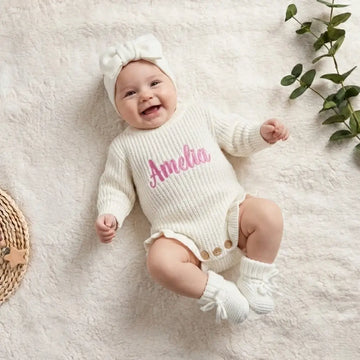 Custom Embroidered Skirted Baby Knit Romper