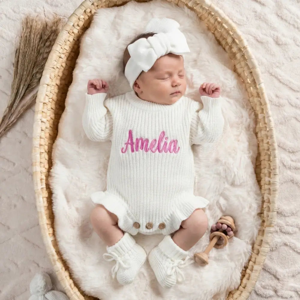 Custom Embroidered Skirted Baby Knit Romper