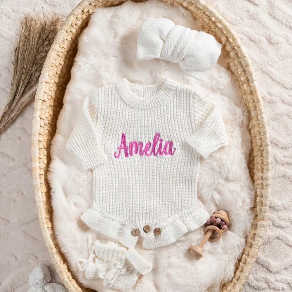 Custom Embroidered Skirted Baby Knit Romper